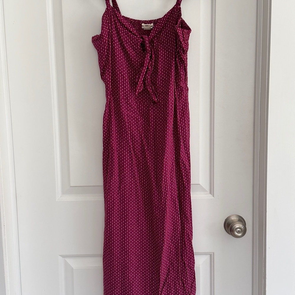 Billabong Magenta Polka Dot Tie-Front Midi Dress